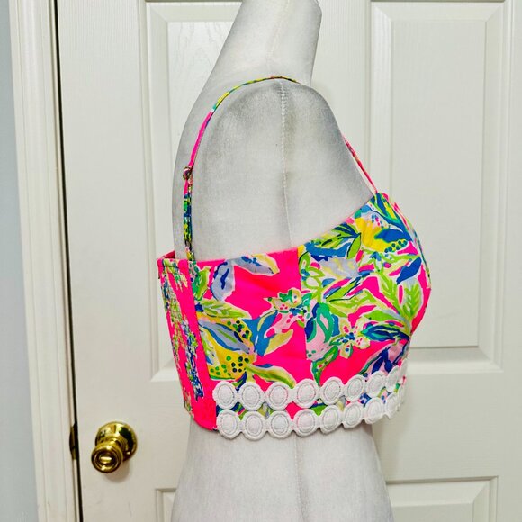 EUC LILLY PULITZER TROPICAL BUSTIER SMOCKED BARBIE BARBIECORE CROP TOP - Picture 2 of 9